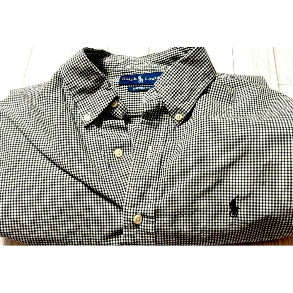Polo Ralph Lauren Custom Fit Button Front Shirt Men's LARGE Cotton Gingham Check
